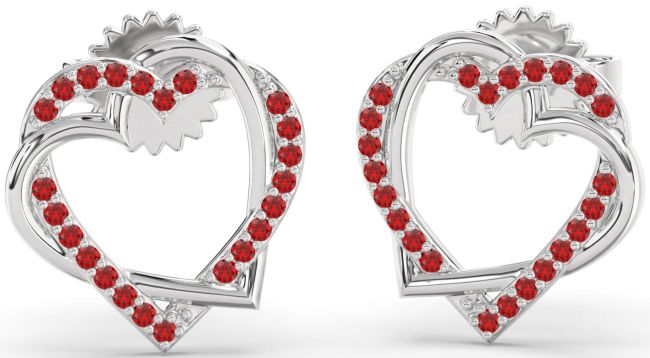 Ruby Platinum Heart Dangle Earrings
