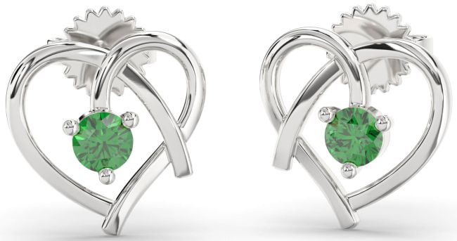 Emerald Silver Heart Dangle Earrings