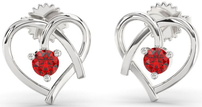Ruby Platinum Heart Dangle Earrings