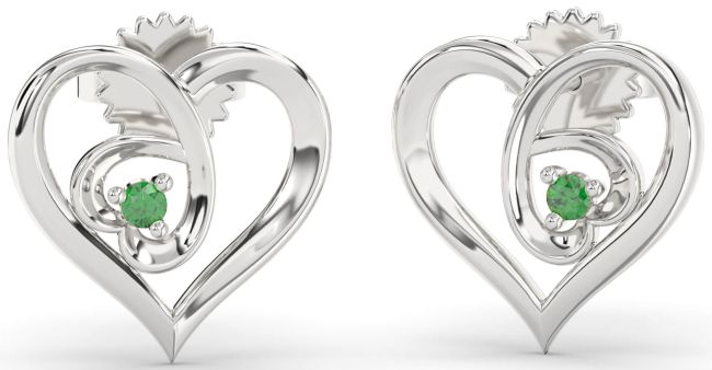 Emerald Silver Heart Dangle Earrings