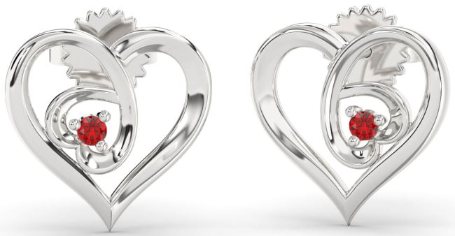 Ruby Platinum Heart Dangle Earrings