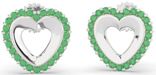 Emerald Platinum Heart Dangle Earrings