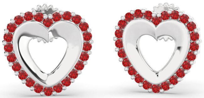 Ruby Platinum Heart Dangle Earrings