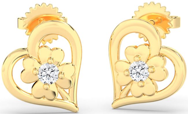 Diamond Gold Silver Heart Flower Dangle Earrings