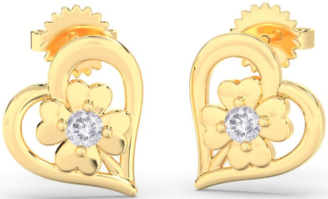Salt & Pepper Diamond Gold Heart Flower Dangle Earrings