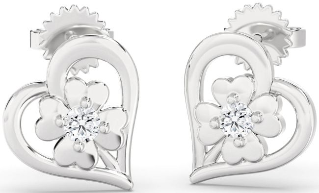Lab Diamond Platinum Heart Flower Dangle Earrings