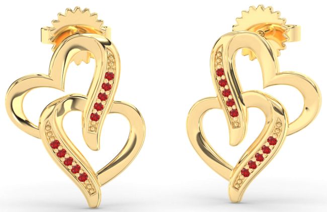 Ruby Gold Silver Heart Dangle Earrings
