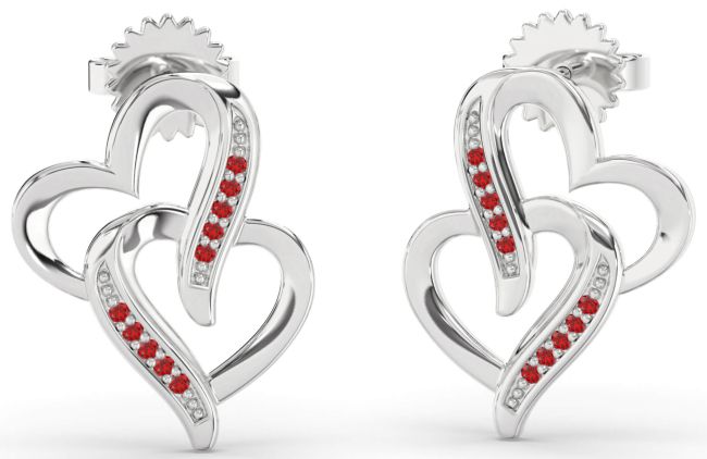 Ruby Platinum Heart Dangle Earrings