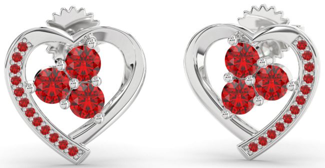 Ruby Platinum Heart Dangle Earrings