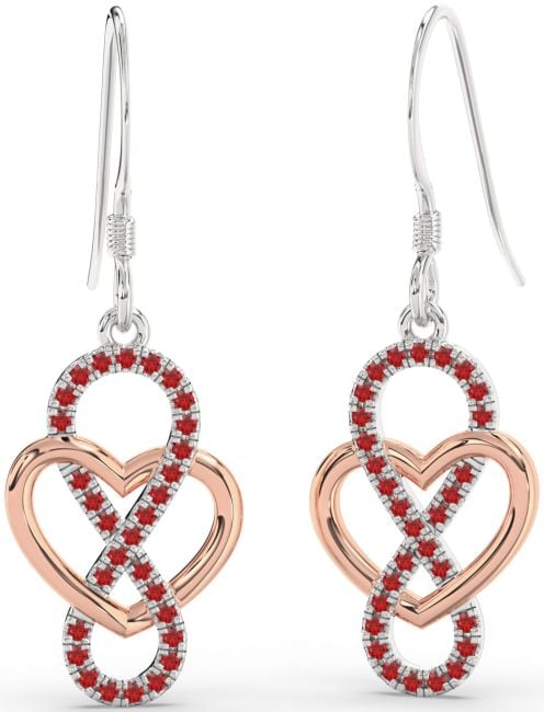 Ruby Silver & 10K Rose Gold Heart Infinity Dangle Earrings