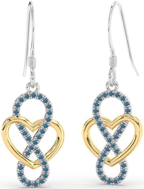 Blue Diamond Gold Silver Heart Infinity Dangle Earrings
