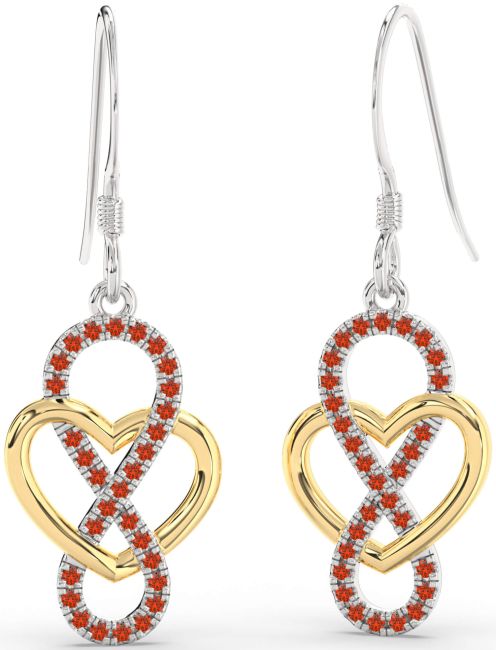Fire Opal Gold Silver Heart Infinity Dangle Earrings