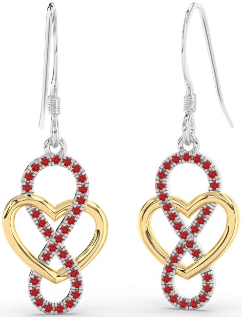 Ruby Gold Silver Heart Infinity Dangle Earrings