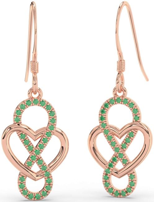 Emerald Rose Gold Heart Infinity Dangle Earrings