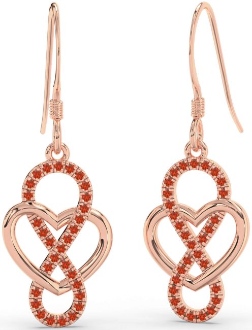 Fire Opal Rose Gold Heart Infinity Dangle Earrings
