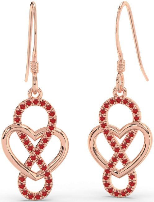 Ruby Rose Gold Heart Infinity Dangle Earrings