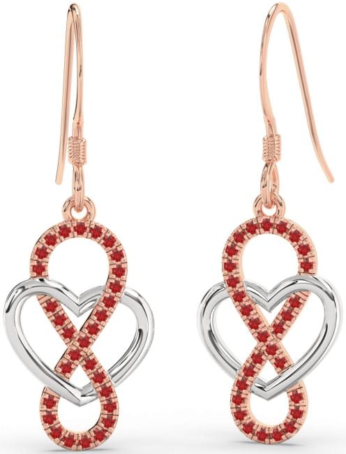 Ruby Platinum & Rose Gold Heart Infinity Dangle Earrings
