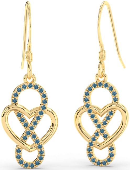 Blue Diamond Gold Heart Infinity Dangle Earrings