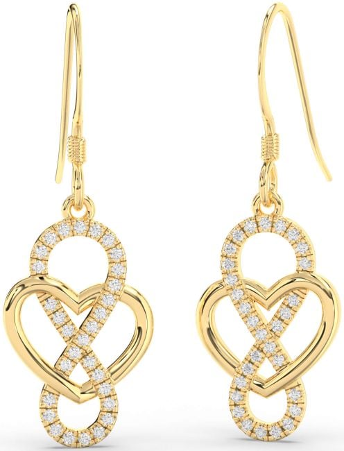 Diamond Gold Silver Heart Infinity Dangle Earrings