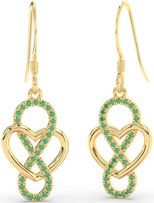 Emerald Gold Silver Heart Infinity Dangle Earrings
