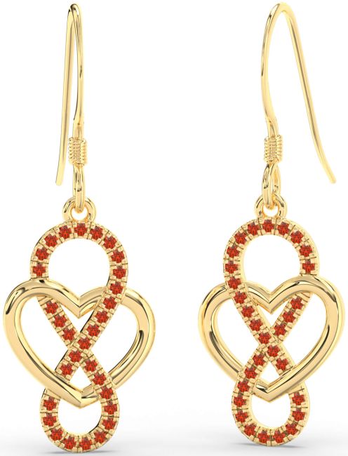 Fire Opal Gold Silver Heart Infinity Dangle Earrings