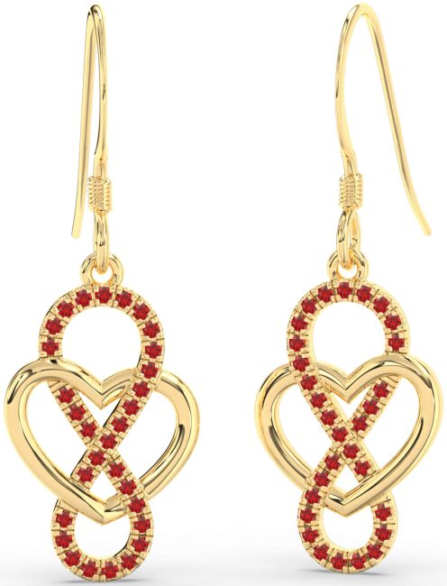 Ruby Gold Silver Heart Infinity Dangle Earrings