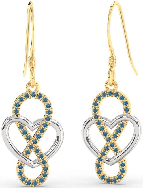 Blue Diamond Gold Silver Heart Infinity Dangle Earrings
