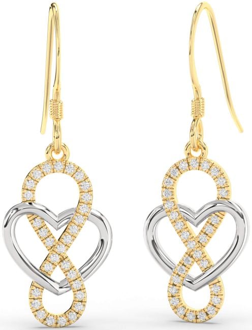 Diamond Gold Silver Heart Infinity Dangle Earrings