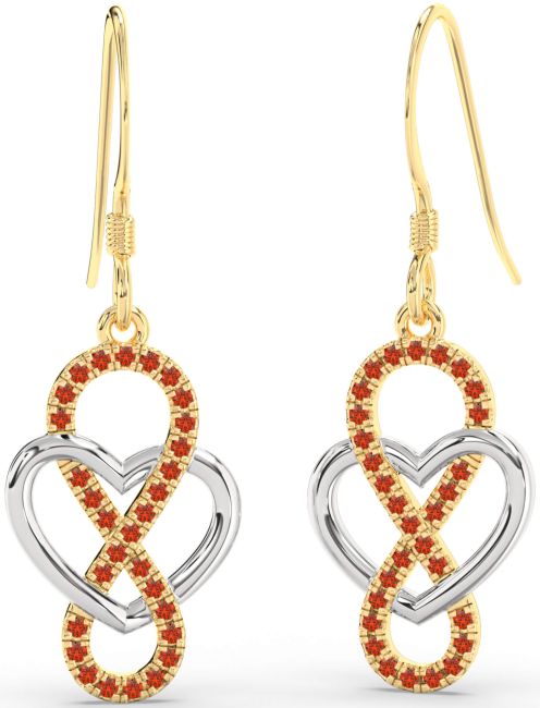 Fire Opal Gold Silver Heart Infinity Dangle Earrings