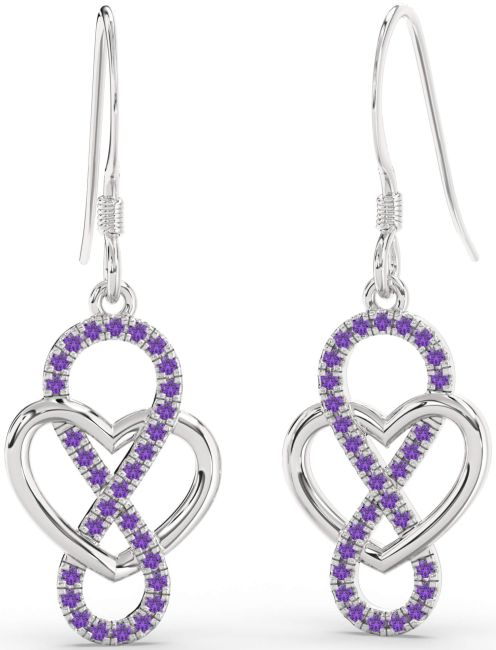 Amethyst Platinum Heart Infinity Dangle Earrings