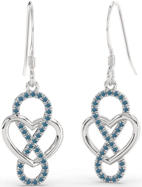 Blue Diamond White Gold Heart Infinity Dangle Earrings
