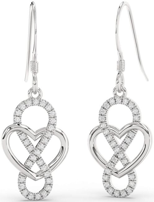 Diamond Silver Heart Infinity Dangle Earrings