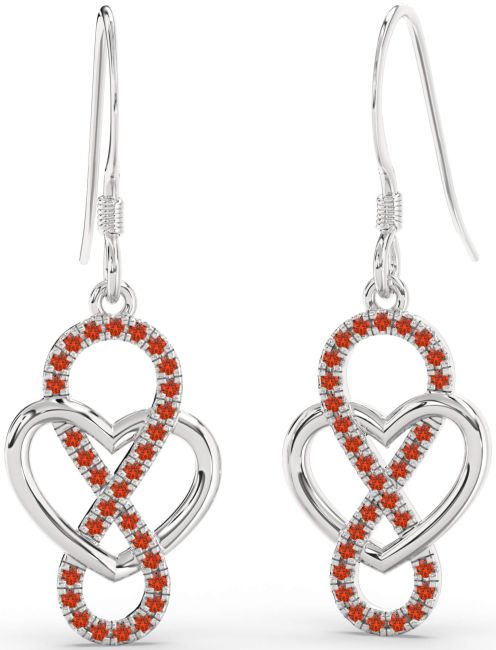 Fire Opal Platinum Heart Infinity Dangle Earrings