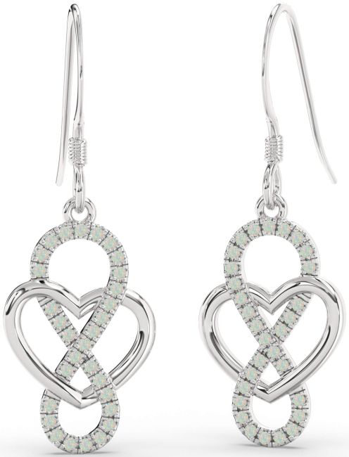 Opal Platinum Heart Infinity Dangle Earrings