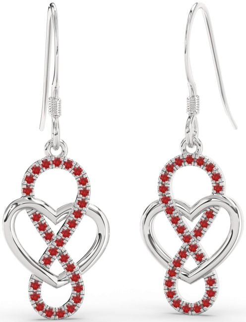 Ruby Platinum Heart Infinity Dangle Earrings