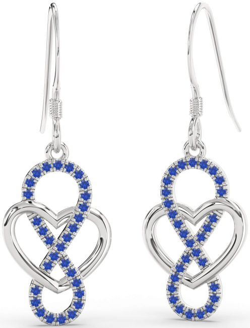 Blue Sapphire Silver Heart Infinity Dangle Earrings