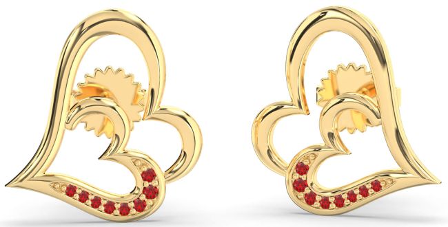 Ruby Gold Silver Heart Stud Earrings