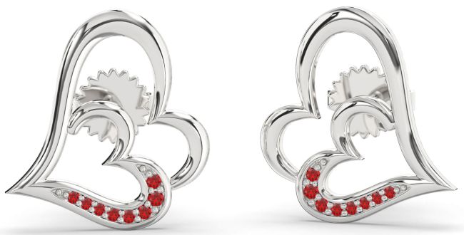 Ruby Platinum Heart Stud Earrings