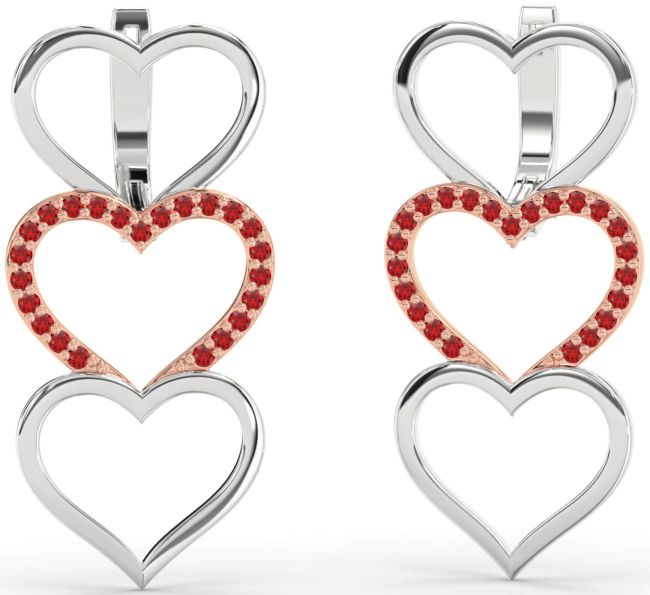 Ruby Silver & 10K Rose Gold Heart Dangle Earrings