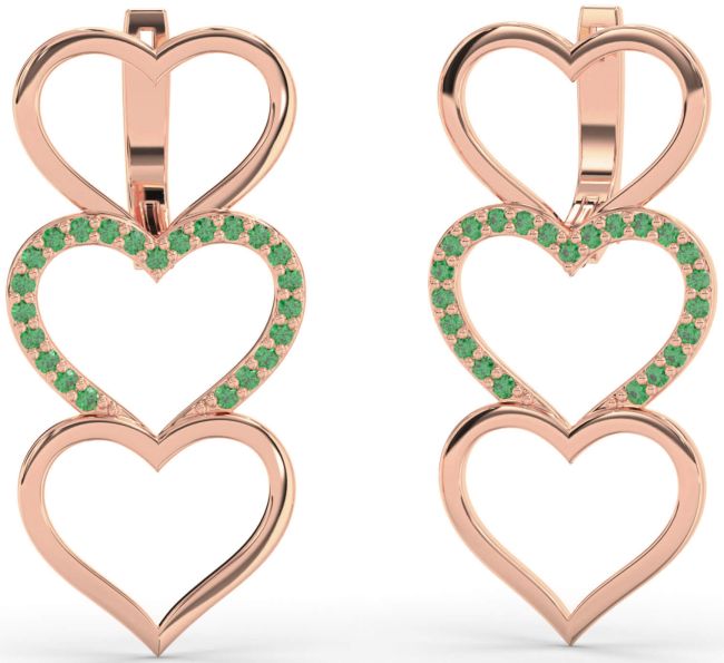 Emerald Rose Gold Heart Dangle Earrings