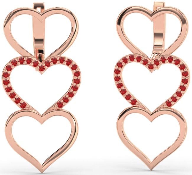 Ruby Rose Gold Silver Heart Dangle Earrings