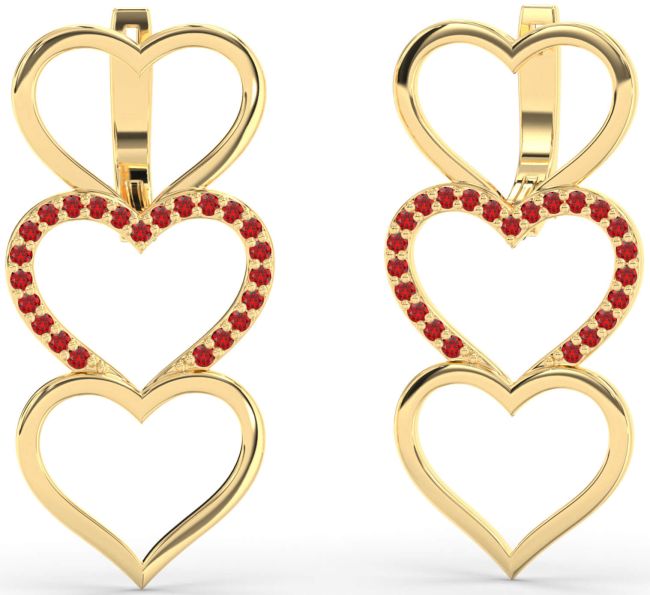 Ruby Gold Silver Heart Dangle Earrings