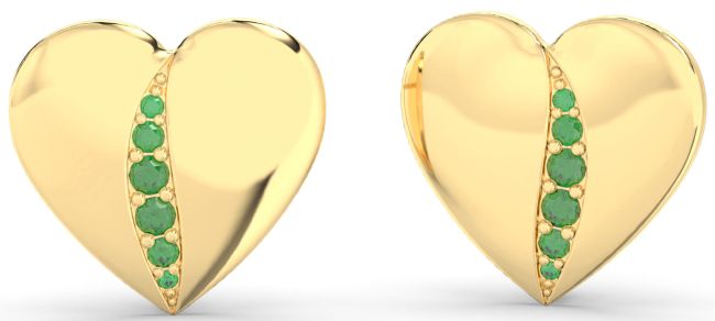 Emerald Gold Silver Heart Stud Earrings