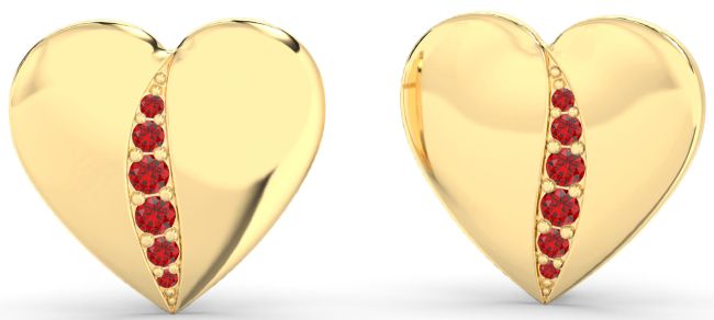 Ruby Gold Heart Stud Earrings