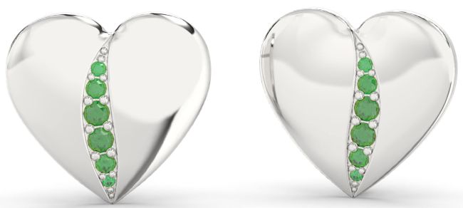 Emerald Platinum Heart Stud Earrings