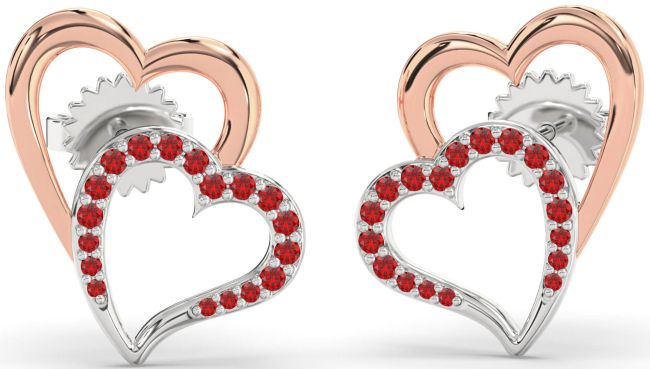 Ruby Silver & 10K Rose Gold Heart Dangle Earrings
