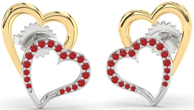 Ruby Gold Silver Heart Dangle Earrings