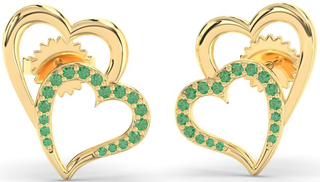 Emerald Gold Heart Dangle Earrings