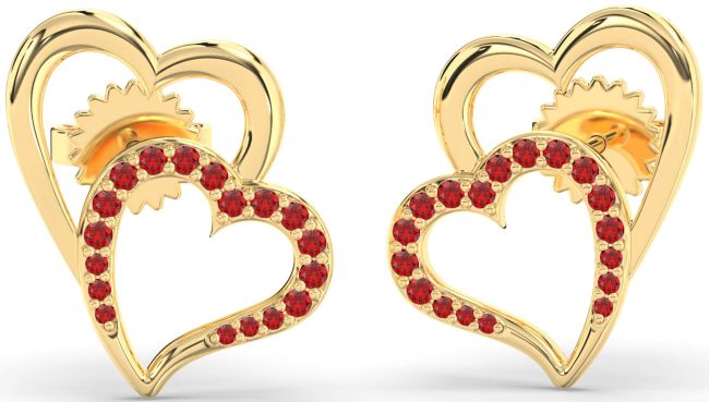 Ruby Gold Heart Dangle Earrings