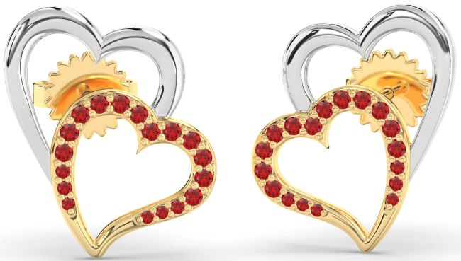 Ruby Gold Silver Heart Dangle Earrings